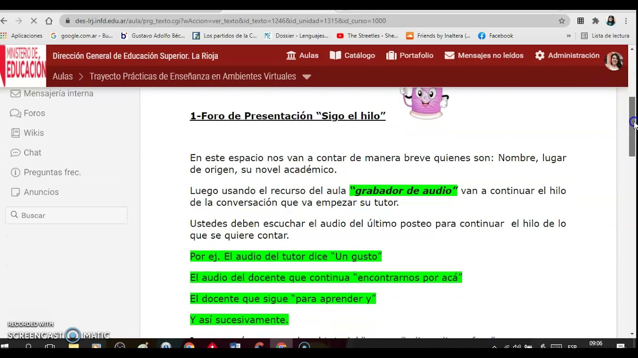 Recorrido del Aula Virtual Trayecto Formativo Prácticas de Enseñanza en Ambientes virtuales