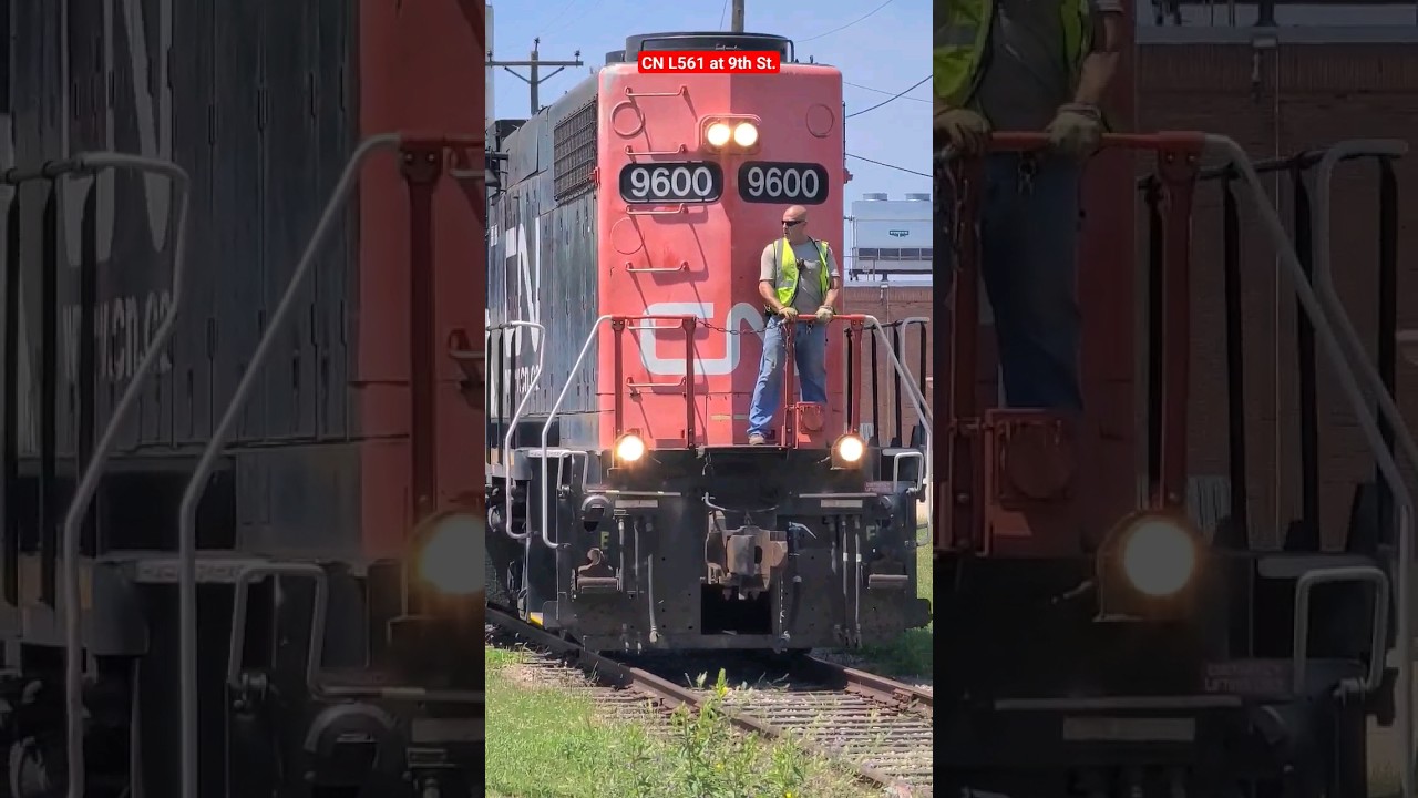 CN Train L561 at 9th St. in Rockford, IL, with Illinois Central GP38-2 Leading 2023/07/27