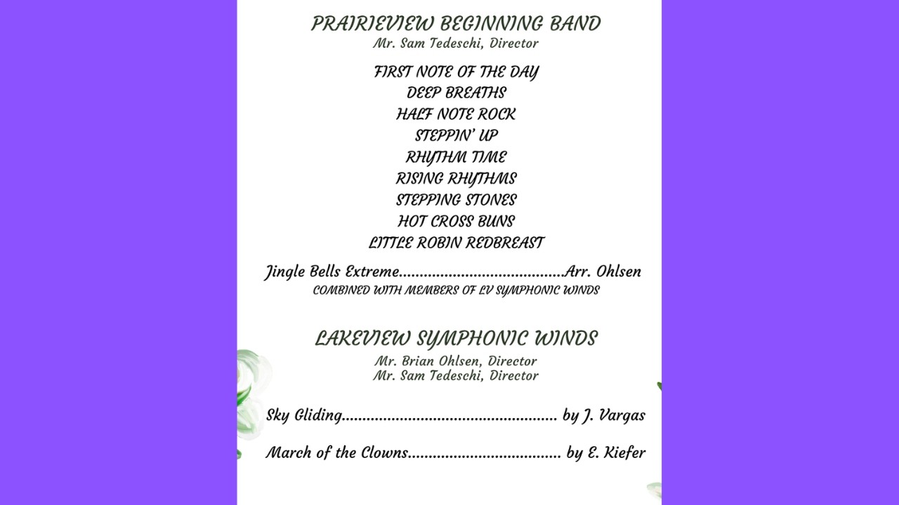 Prairieview Elementary School Beginning Band Concert Featuring the Lakeview Symphonic Winds 2/11/26