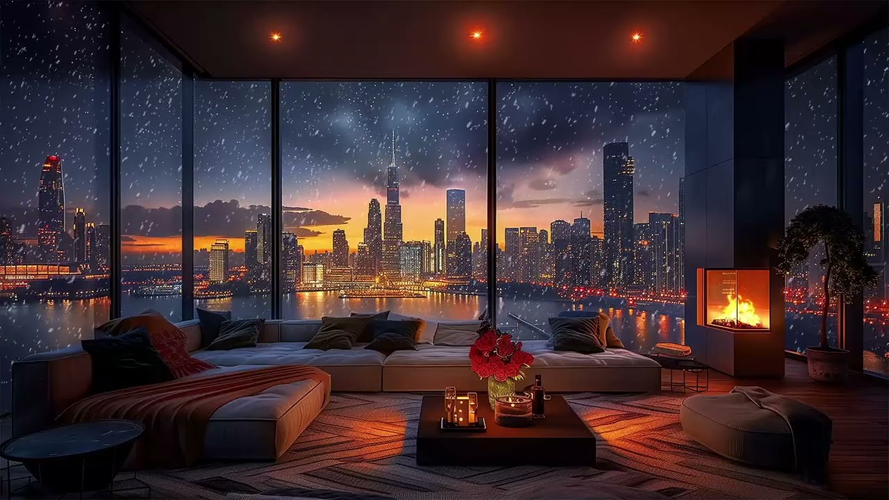Urban Raincore ❄️ Snowfall & Howling Wind in a Cozy City Lounge | Deep Winter Sleep Ambience