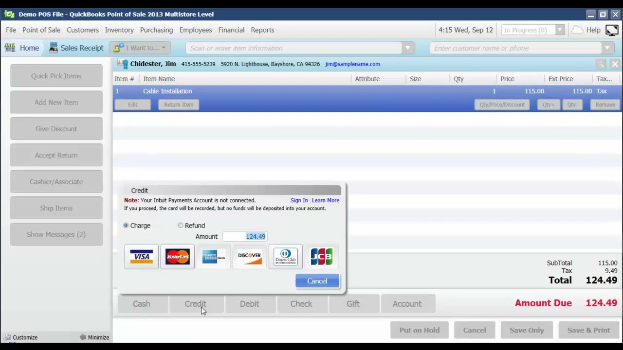 QuickBooks Point of Sale - Make a Sale - Credit Card 2013