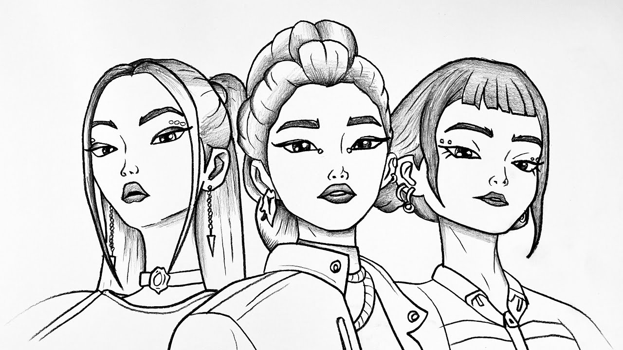HUNTRIX Girls Fanart | How to Draw K-Pop Demon Hunters in Pencil (Beginner Friendly)
