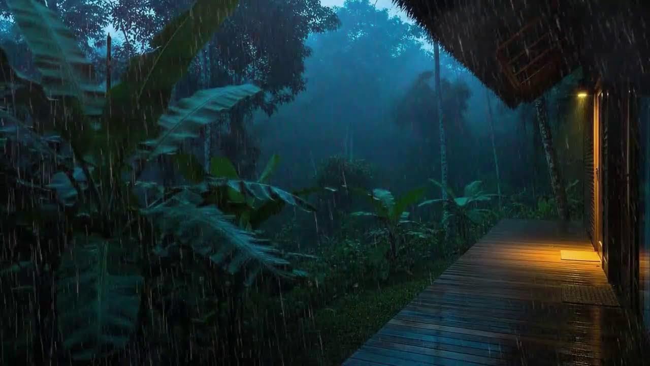 Deep Sleep Tonight with Calm Rain Sounds and Rolling Storm at Wooden Cabin Terrace 🌧️