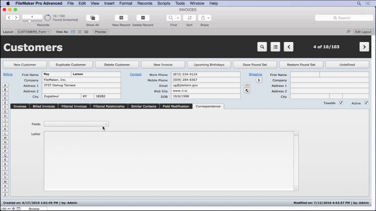 FileMaker Merge Fields in Browse