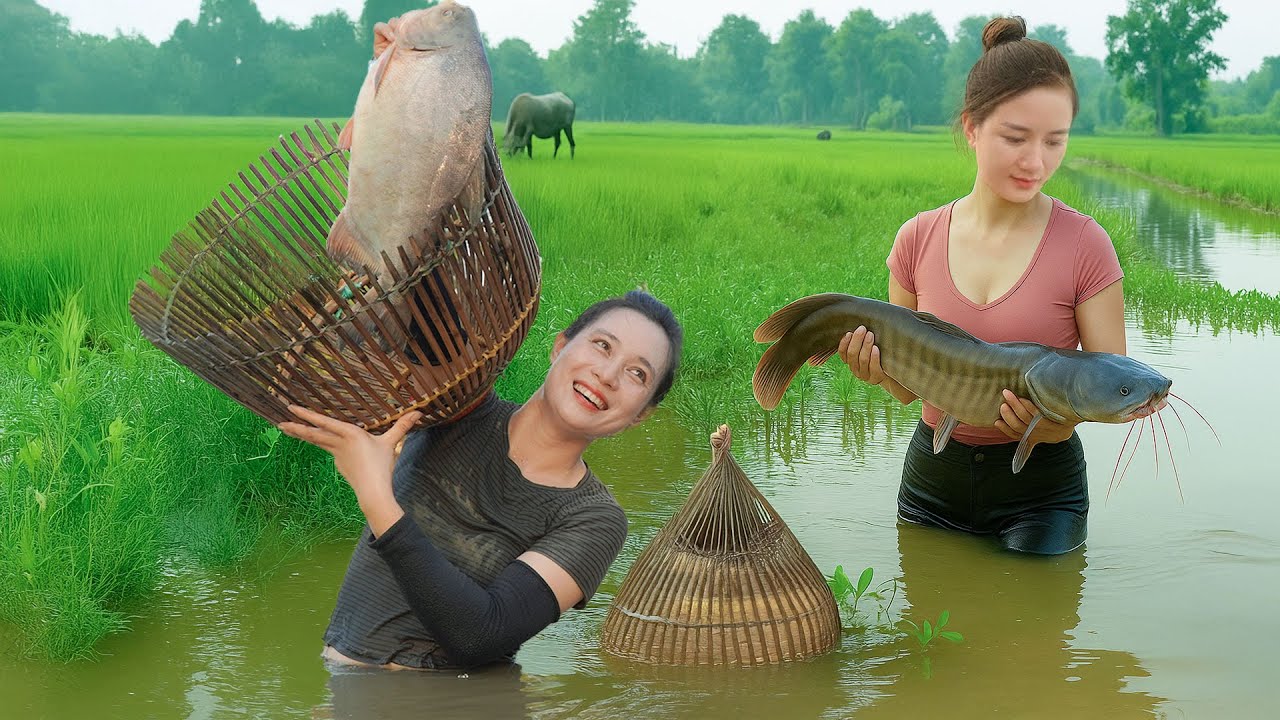 Catching Big Fish in the Pond & Cooking a Simple Traditional Meal | Daily Life Skills