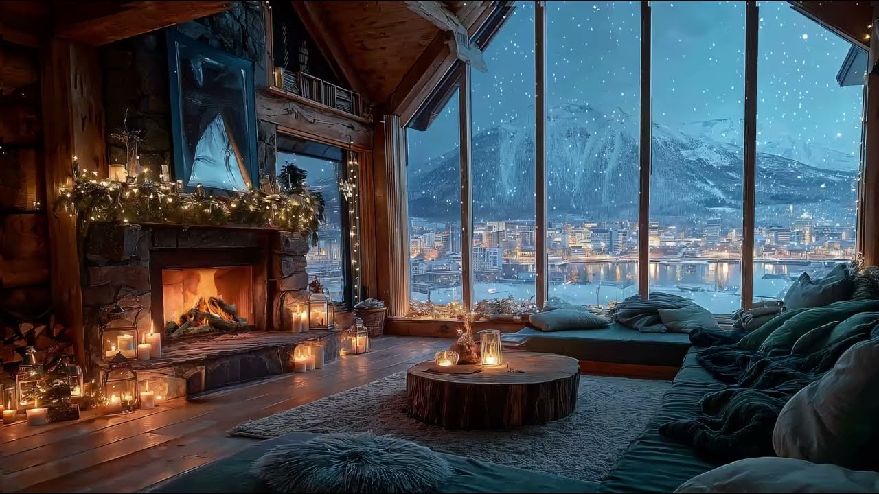 Уютный дом ❄ Christmas Jazz Music – Расслабляющая зимняя атмосфера камина и снежной ночи