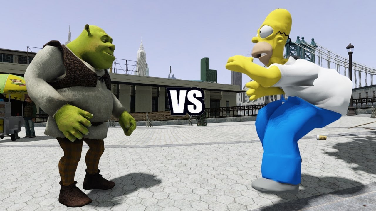 SHREK VS HOMER SIMPSON - GREAT BATTLE - GTA IV