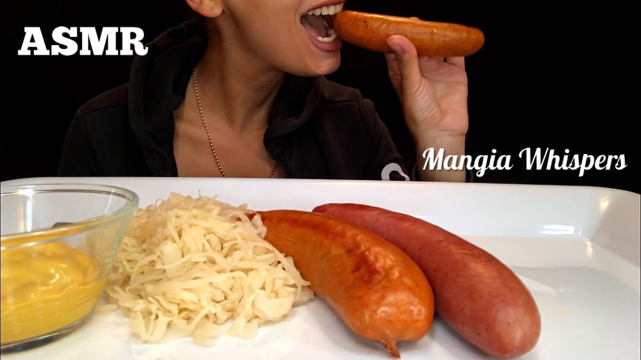 ASMR | EATING GERMAN AND ITALIAN  SAUSAGES + SAUERKRAUT! MUKBANG (WHISPER) | MANGIA WHISPERS 먹방