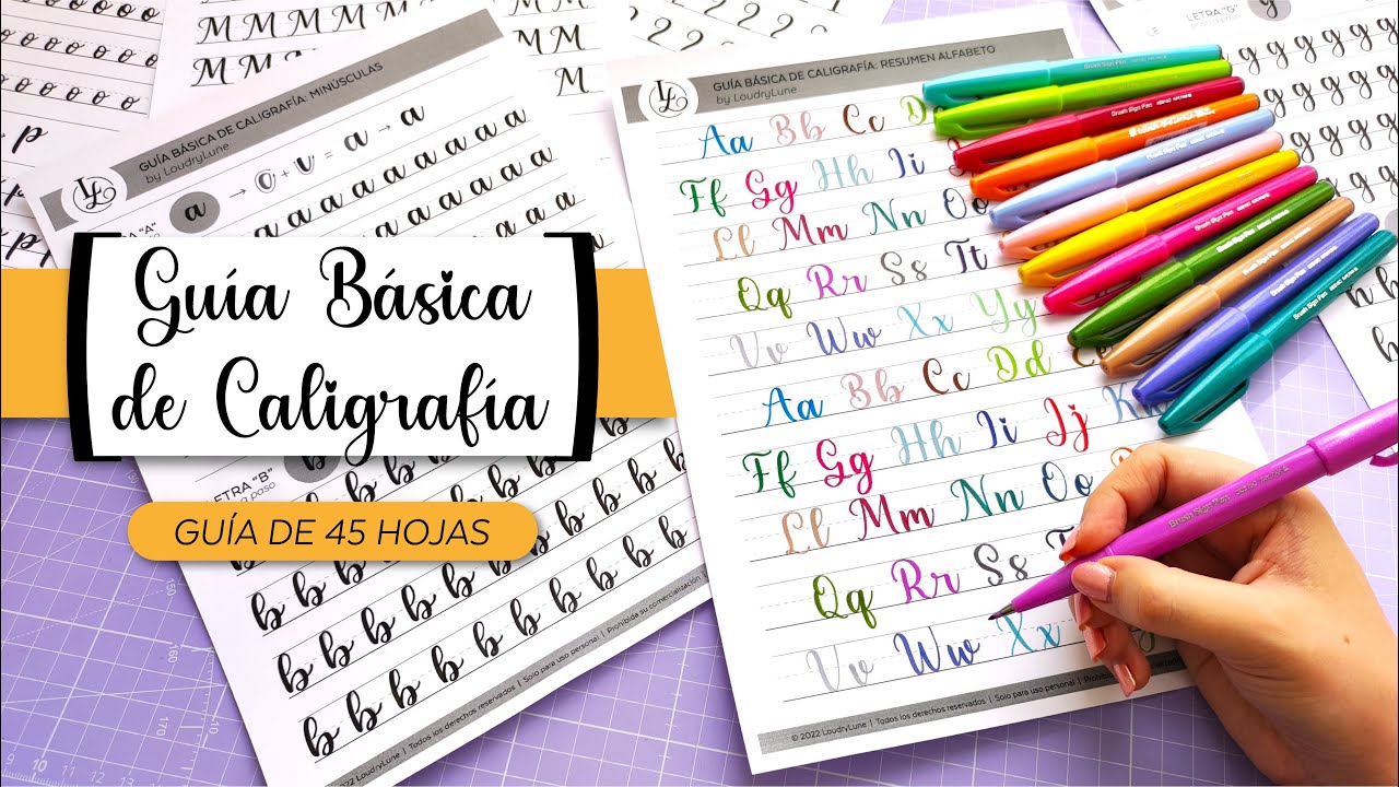Aprende Lettering | Guía de Caligrafía para Rotuladores Punta Pequeña | Plantilla 45 hojas