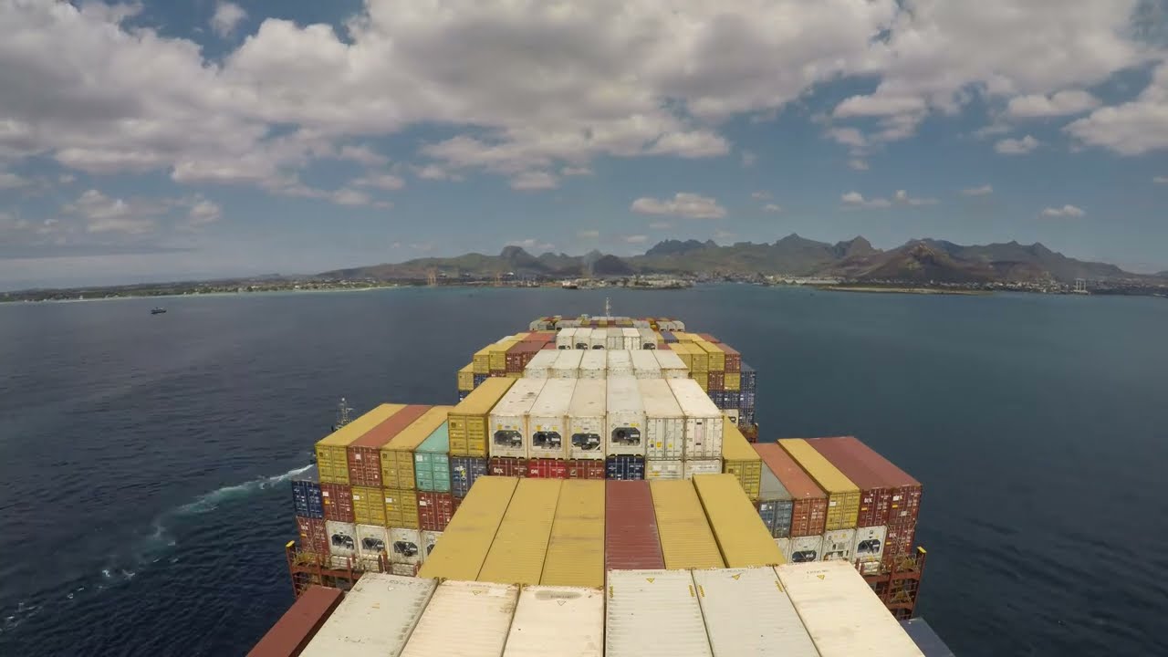 Container Ship 9400 TEU is berthing in Port Louis/Mauritius. Timelapse