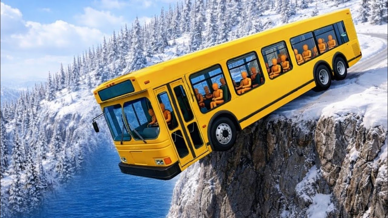 BeamNG.drive School Bus Crash Test 😱 | Dangerous Cliff Road Accident 🔥 #112