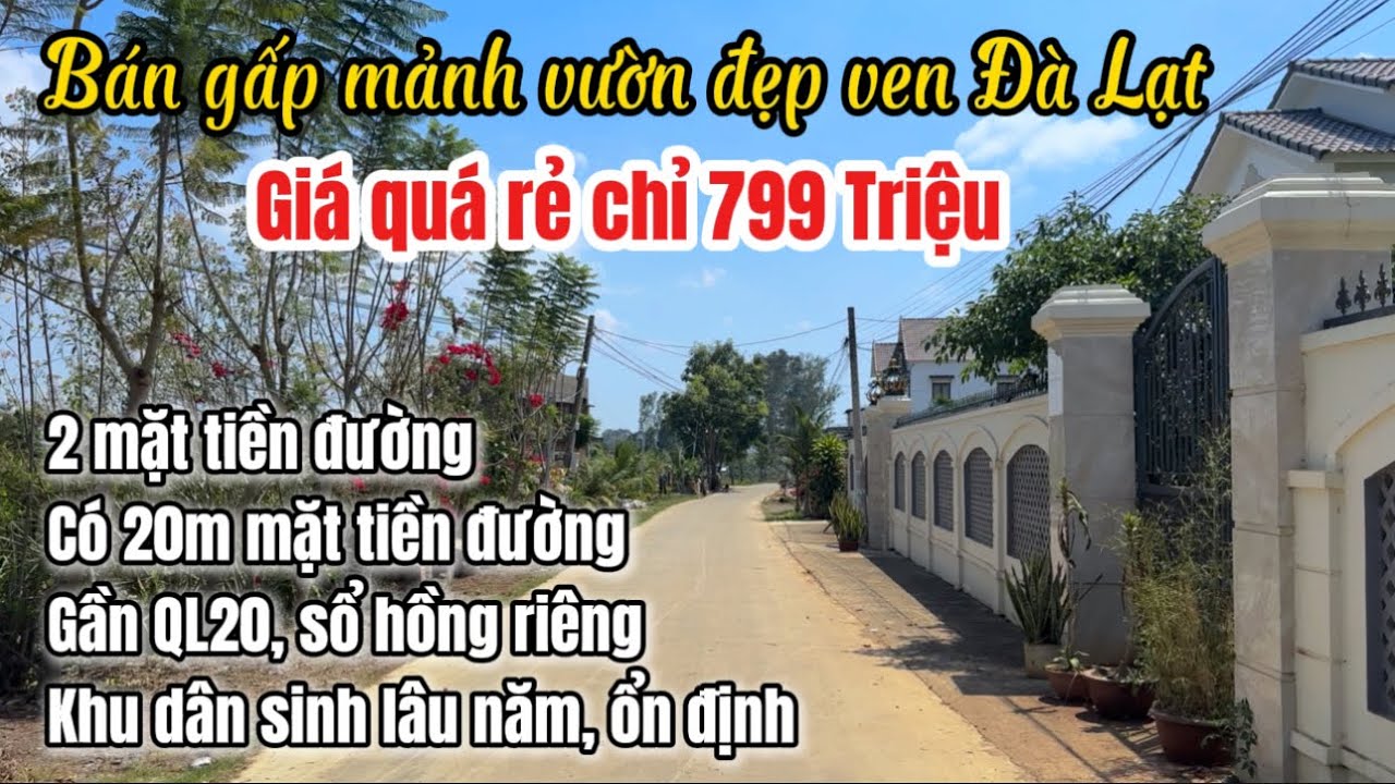 🏡Bán gấp 799 Triệu mảnh vườn ven Đà Lạt sẵn thổ cư, có 2 mặt tiền gần Quốc lộ 20 Đức trọng, Lâm đồng