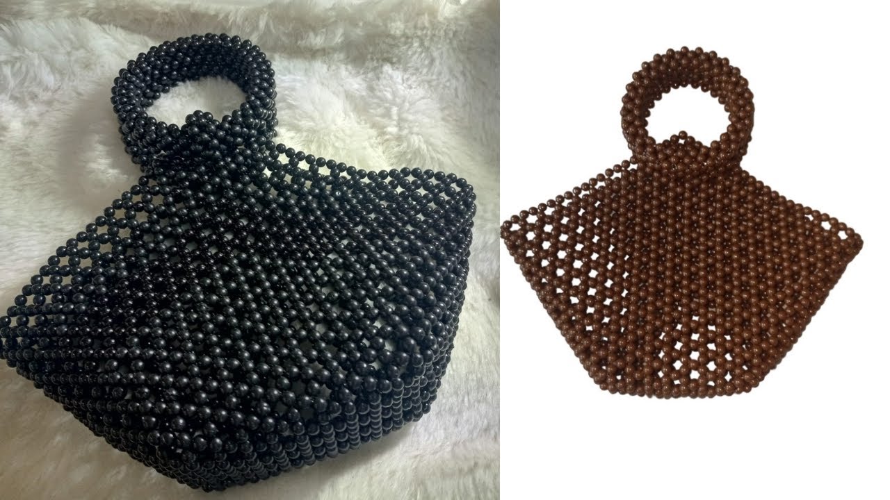 شنطه خرز موديل شنط الخوص/geometric top handle beaded bag
