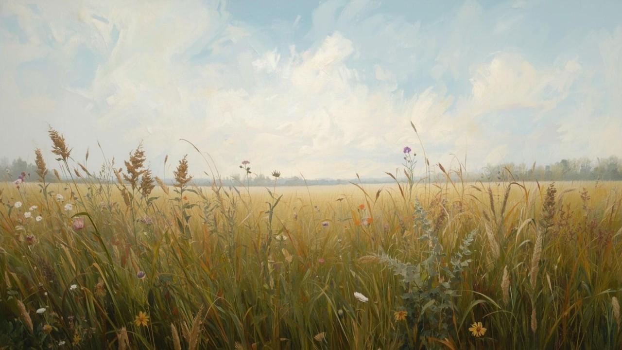 Golden Wildflower Meadow Landscape Vintage Painting | Frame TV Art Display | 2-Hour Screensaver