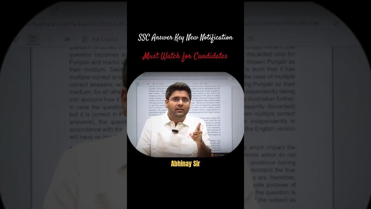 SSC Answer Key New Notification |Abhinay Sharma Sir #abhinaymaths #ssccglresults #cgl2026 #notice