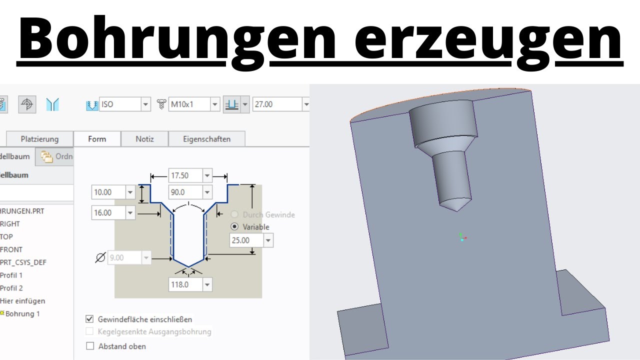 Bohrung erzeugen in Creo - PTC Creo Tutorial für Anfänger