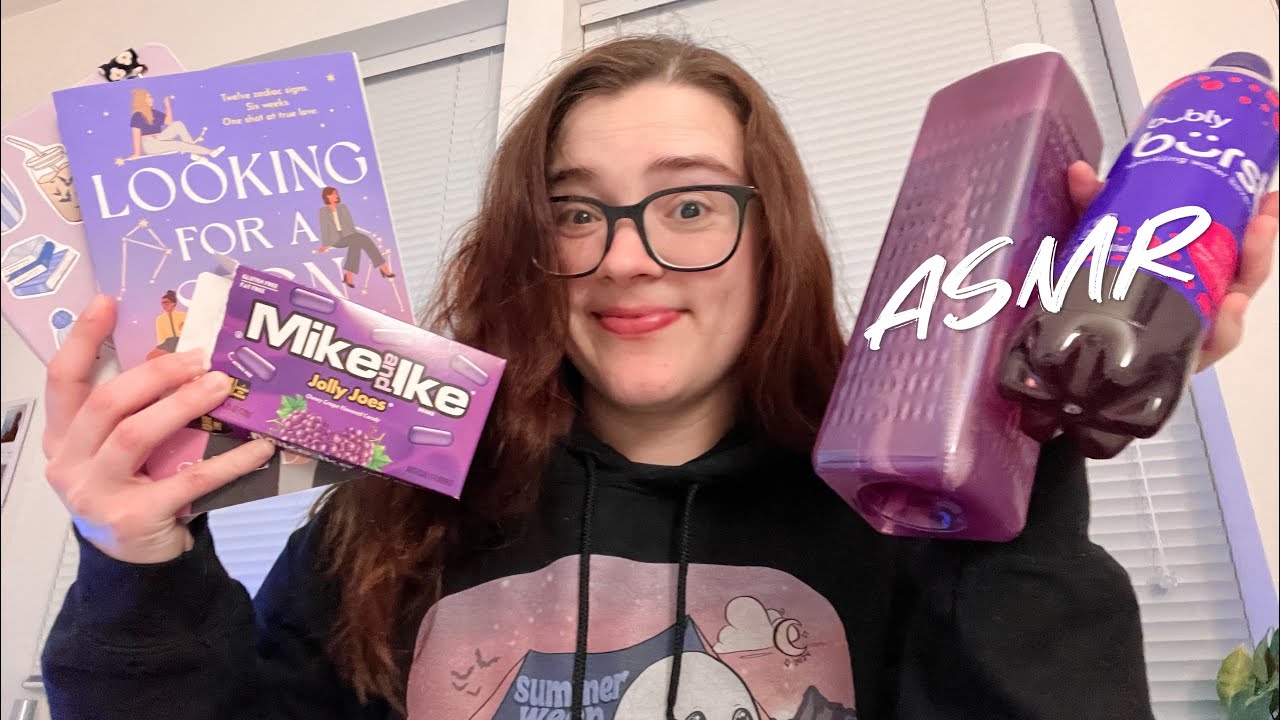 ASMR with purple things 💜💜💜 (book tapping, crinkle sounds, lofi)