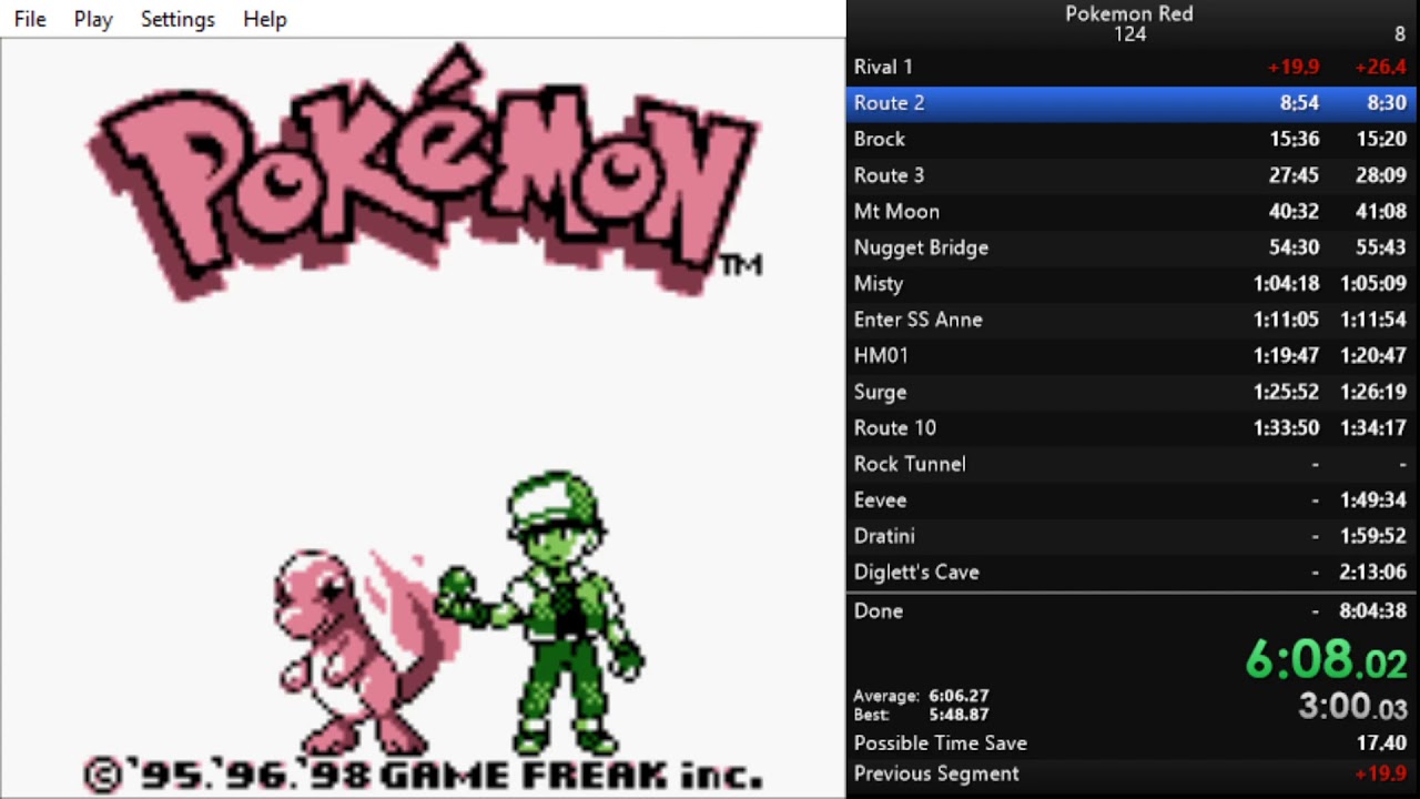 Pokemon Red Glitchless 124 Speedrun 7:51:36