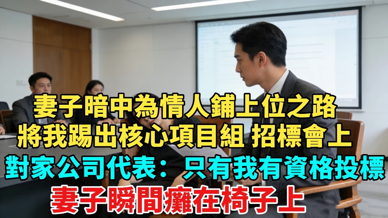 妻子暗中爲情人鋪上位之路，將我踢出核心項目組。招標會對家公司代表起身：“只有我有資格投標。”妻子瞬間癱在椅子上#故事頻道#情感故事#分享#情感#感情#婚姻