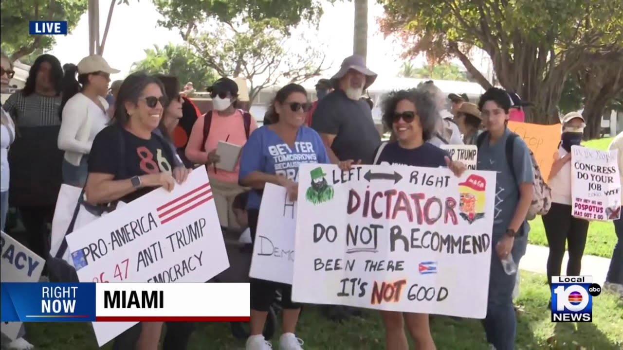 Anti-Trump demonstrators gather in downtown Miami