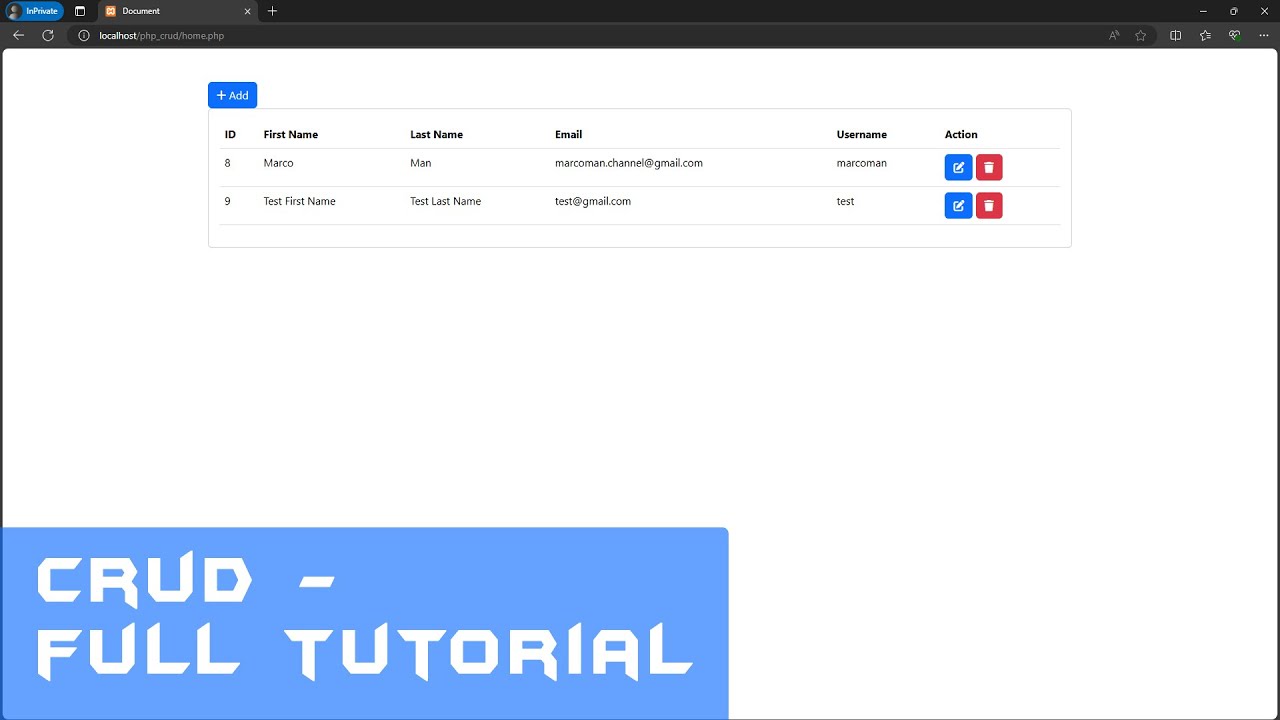 PHP TUTORIAL - CREATE, READ, UPDATE, DELETE (CRUD) with BOOTSTRAP