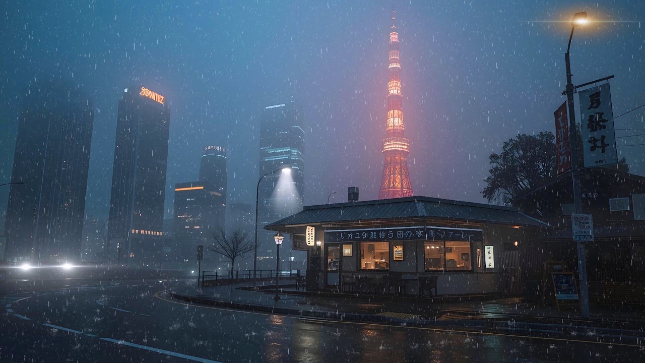 Rainy 90s Tokyo Night 🌧️ Cozy Café Ambience