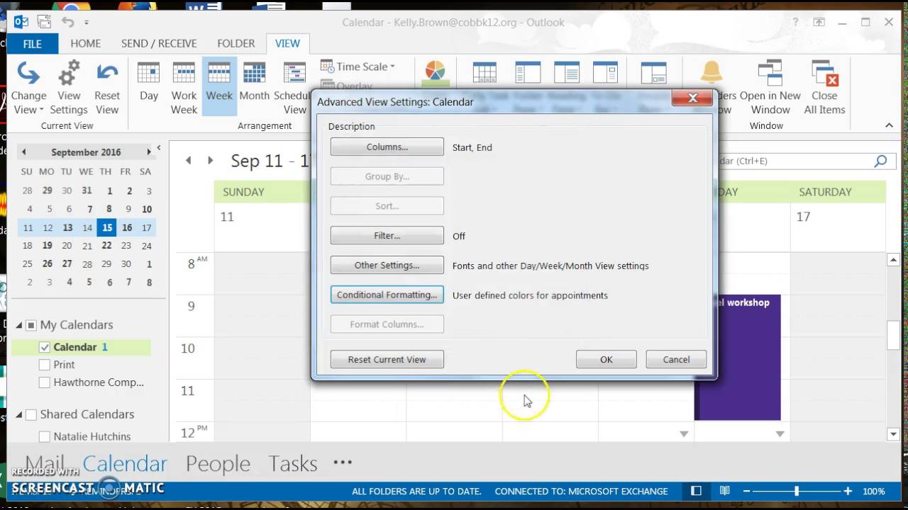 Color Code Outlook Calendar using Conditional Formatting