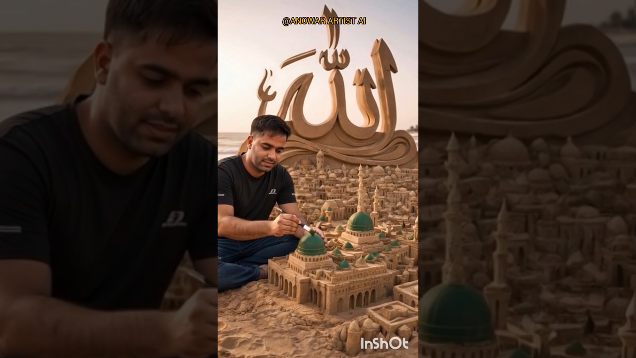 Amazing Cinematic Sand Art on the Beach! 🌊🕋 Watch Till The End #shorts #islamic #ai #AnowarArtistAI