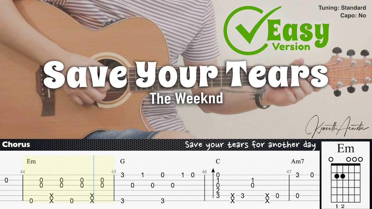Save Your Tears (Easy Version) - The Weeknd | Fingerstyle Guitar | TAB + Chords + Lyrics