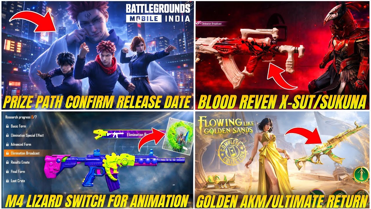 BGMI PRIZE PATH DATE 🔥 BLOOD RAVEN X-SUT RETURN 🤩 GOLDEN AKM & ULTIMATE SET | M4 LIZARD RETURN BGMI 
