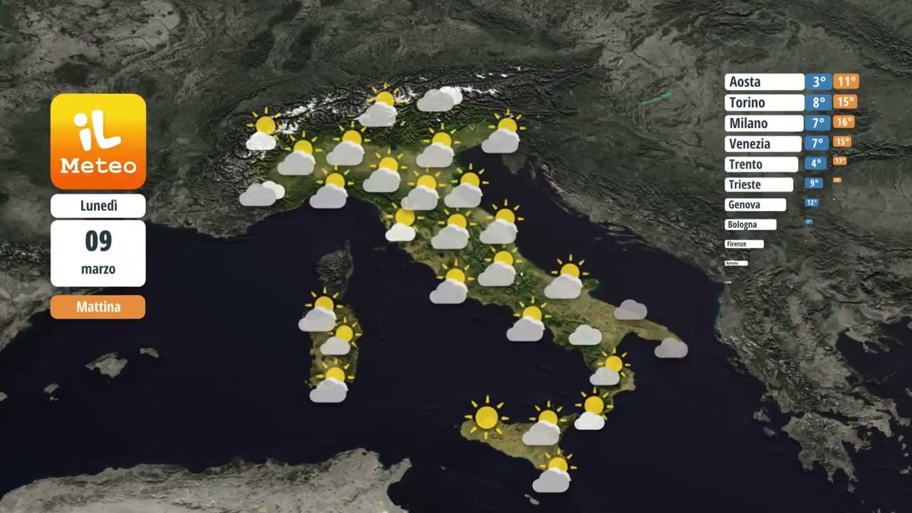 Domenica 08 marzo 2026 Previsioni meteo Italia di domani