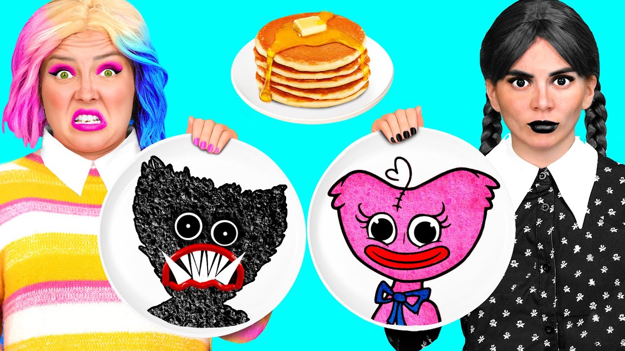 Pfannkuchen Kunst Challenge mit Wednesday Addams | Verrückte Challenge von BaRaFun