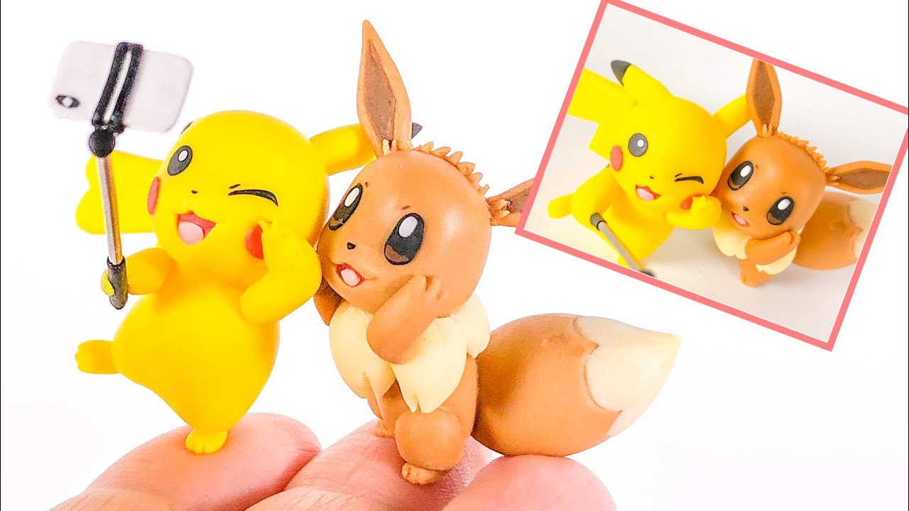 【粘土】自撮るピカチュウ＆イーブイ 作ってみた - Pokemon Pikachu and Eevee Polymer Clay Tutorial