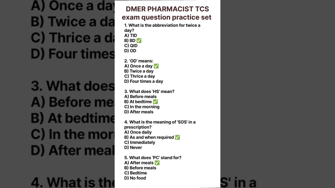 DMER Pharmacist TCS exam practice set 