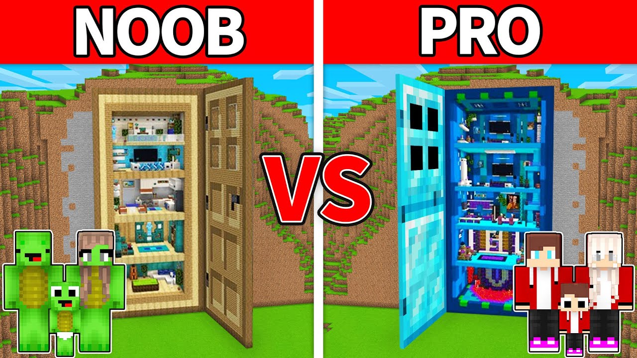 Mikey Family and JJ Family - NOOB vs PRO : Door House Build Challenge in Minecraft (Maizen)