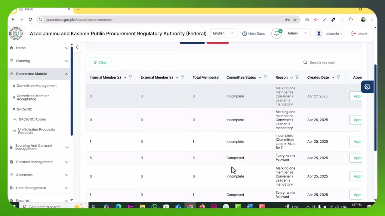 4  EPADS how to create committees (Procurement and GR Committee)