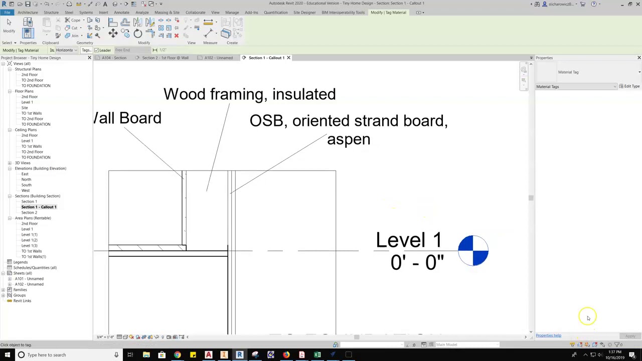 Revit-Detail Section Views using Material Tags with Material Sizes