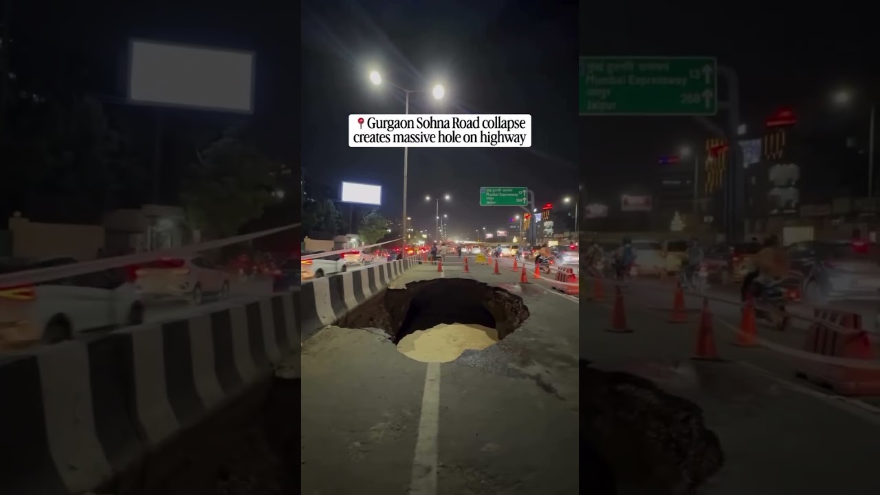 Road Collapse on Sohna Road. #road #infra #gurgaon #travel #trending #news #realestate #gurgaon #yt