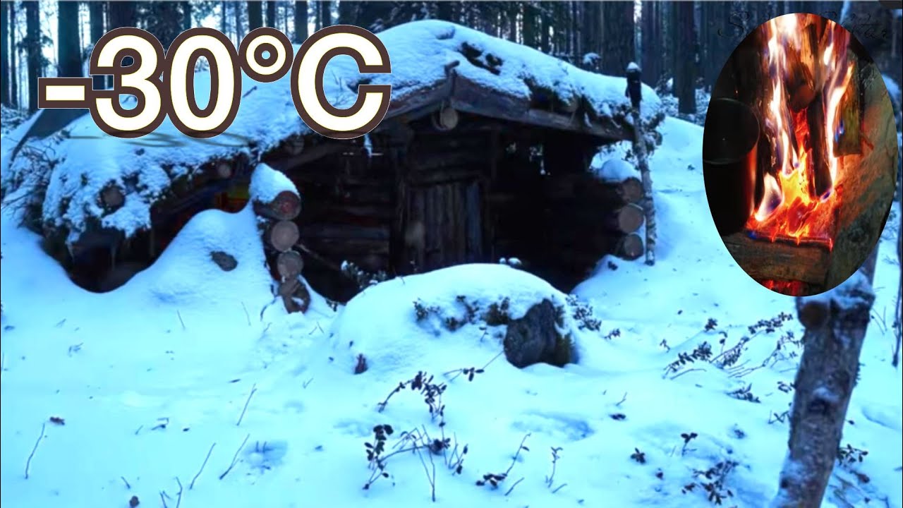 Digging a Completely Hidden Snow Bunker with My Bare Hands at  30&deg;C to Survive the Winter!