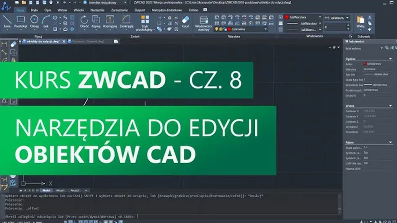 Narzędzia do edycji obiektów CAD. Kurs ZWCAD. Część 8