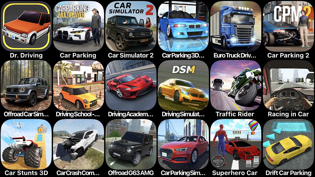 Dr.Driving,Car Parking Multiplayer,Car Simulator 2,Car Parking 3D,Euro Truck Driver,Car Parking 2