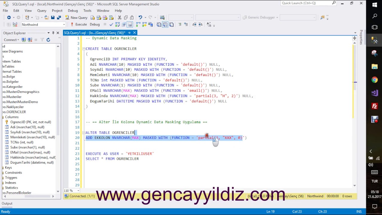 135-) SQL Server 2016 Dynamic Data Masking - Alter İle Maskelenmiş Kolon Ekleme