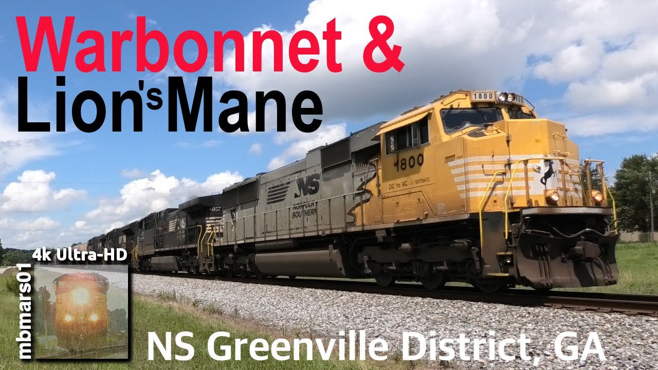 [8G][4k] Warbonnet and Lion's Mane, Trains on the Norfolk Southern Greenville Dist., GA 07/17/2021