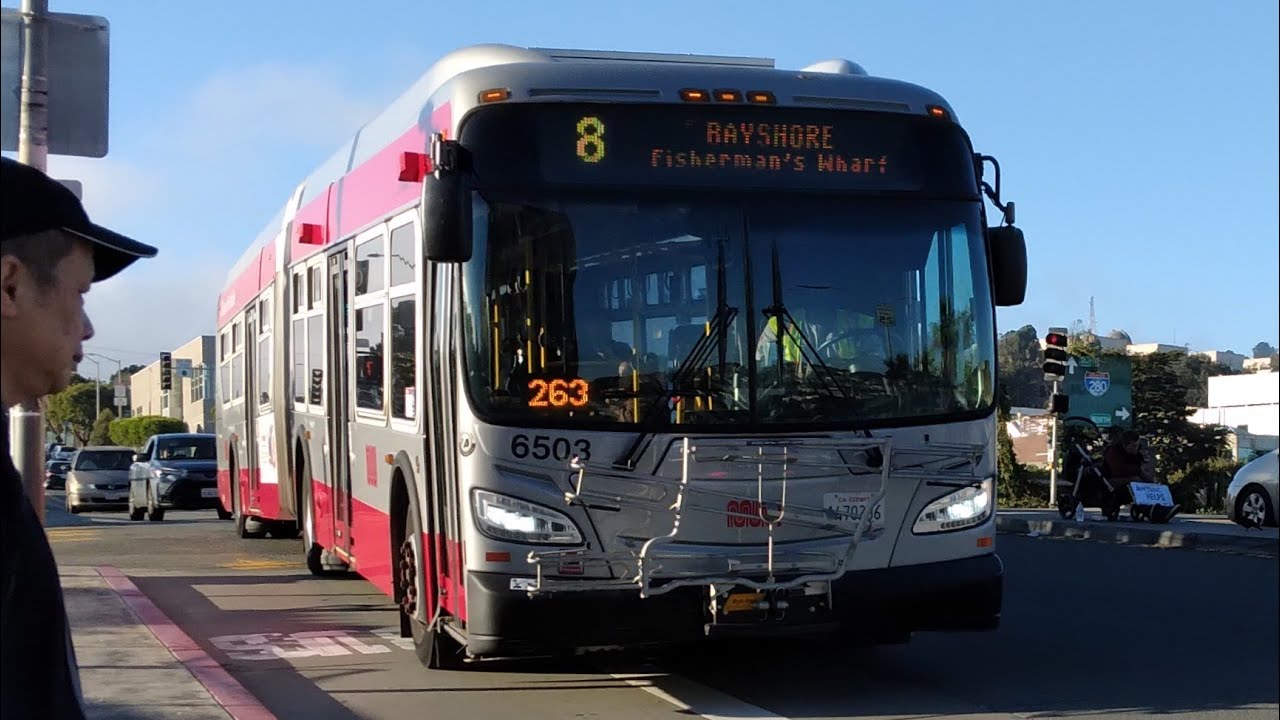 Reroutes: SF Muni 2015 New Flyer XDE60 #6503 on Route 8 Bayshore
