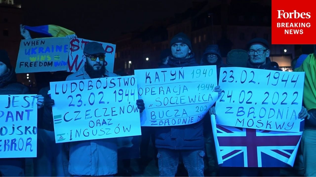 Hundreds Turn Out To Warsaw Rally Held To Protest Four Years Of War Between Russia And Ukraine