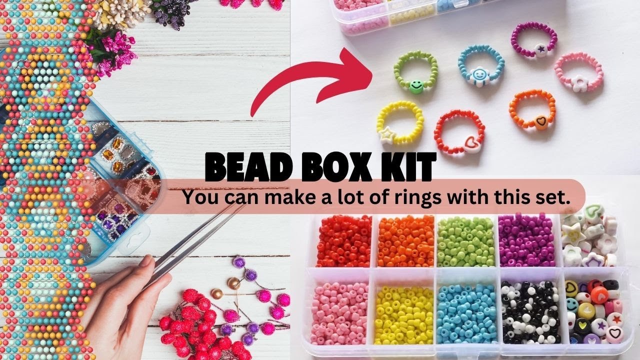 1 Set Girls DIY Mix Colors Beads Box Kit,  You can make a lot of beaded rings with this set.