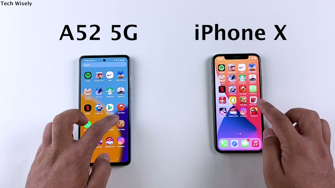SAMSUNG A52 5G vs iPhone X Speed Test & ram Management