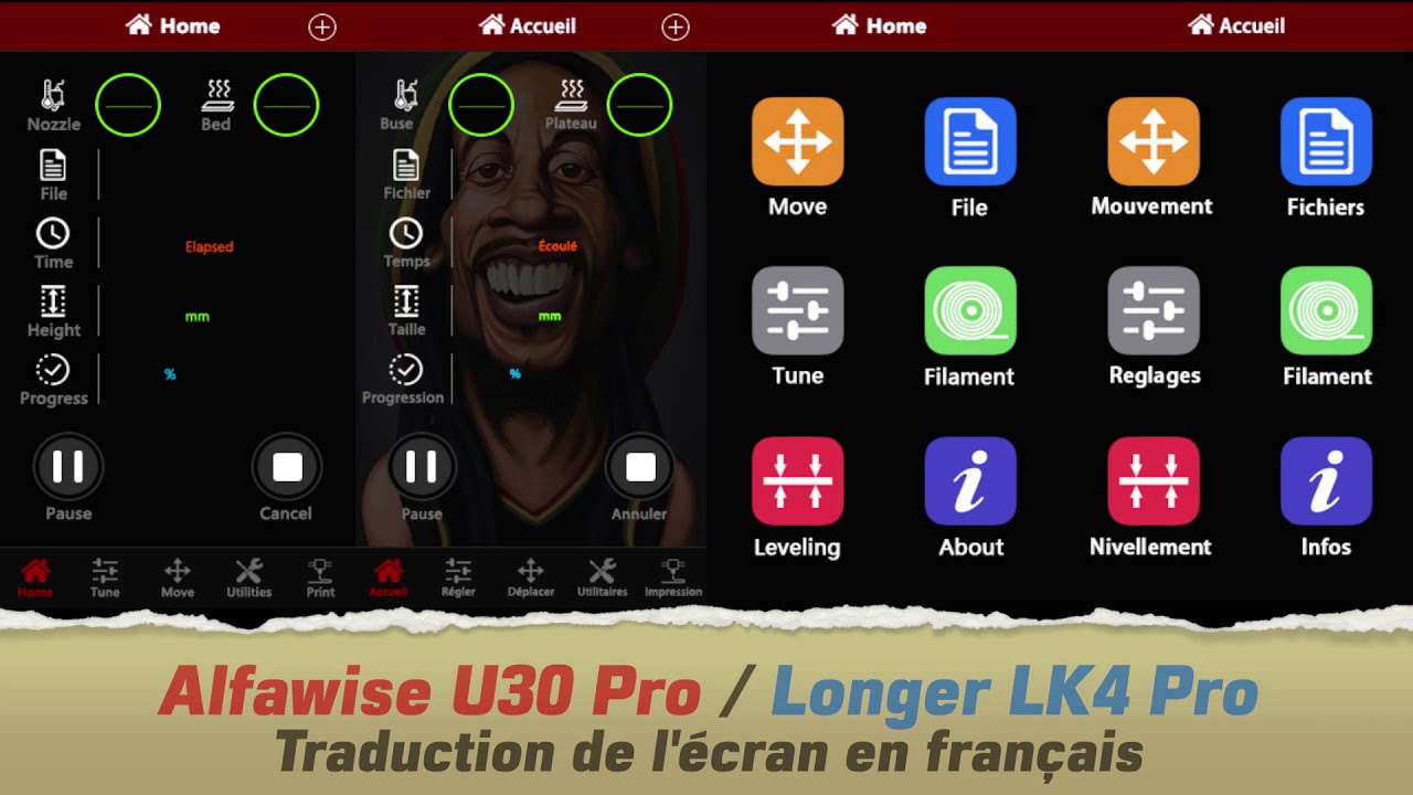 Traduction en français de l'Alfawise u30 pro et la Longer LK4 pro