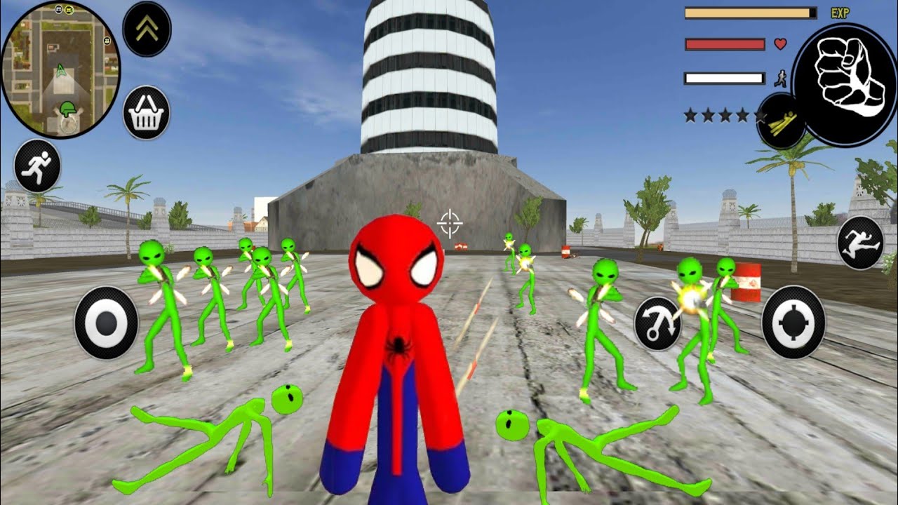 Spider Stickman Rope Hero Gangster Crime - Green Stickman Army Fight #24 - Android Gameplay FHD